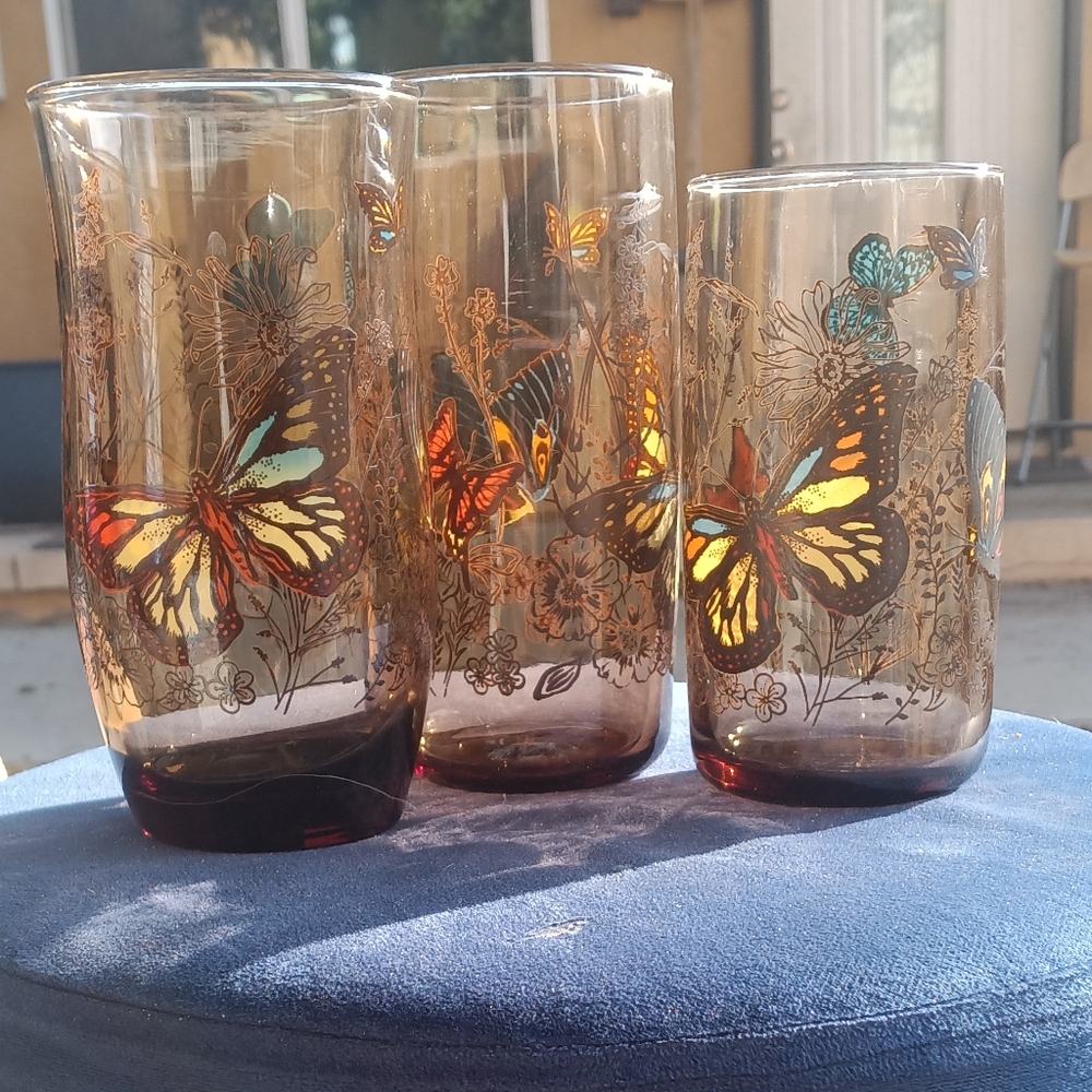 Anchor Hocking Butterfly Design Glass Tumblers